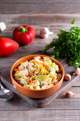 Stew of vegetable and pinto beans in a bowl