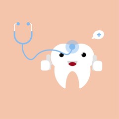 Cartoon of tooth with stetoschope. Oral or dental health concept.