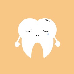 Flat illustration of sad tooth with cavity. Good to use for dental clinic, oral health content, education, or children book.