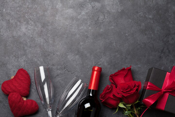 Valentines day hearts with wine and roses bouquet