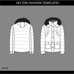 Lightweight puffer jacket. winter jacket isolated. Technical vector sketch. 