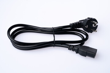 3 pin power cord on white background. High quality photo suuper