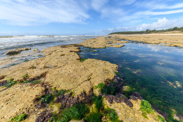 Landscape of the French Atlantic coast at low tide.