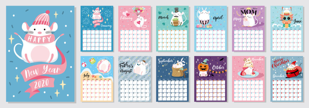 Cute mouse calendar for 2020.