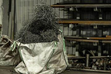 a mountain of metal shavings in the production of metal. High quality photo