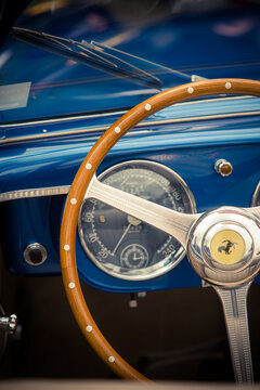 Wooden Steering Wheel Of A Vintage Ferrari