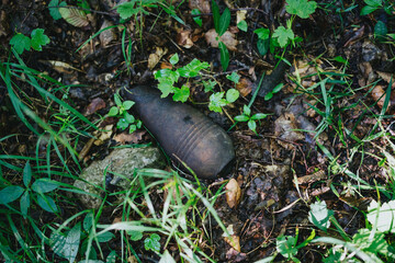 Old mortar projectile left in nature