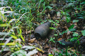 Old mortar projectile left in nature
