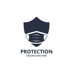 Shield protecting Logo Design Template. Illustration vector graphic of shield and face mask  logo design concept. protective antivirus shield to coronavirus, COVID-19, 2019-nCoV infection. 