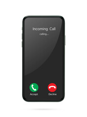 Incoming call phone screen interface. slide to answer, accept button, decline button. smartphone...