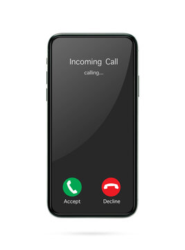 Incoming call phone screen interface. slide to answer, accept button, decline button. smartphone call screen mockup isolated on white background.