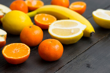 Fruits on black wood table
