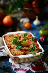 Mac and cheese with Tomato  and Basil  .style rustic