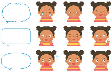 女の子の表情　吹き出し　セット