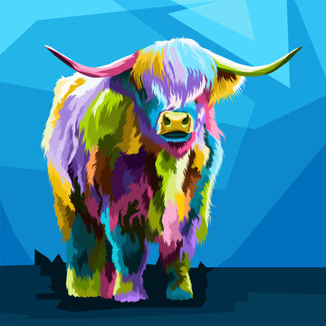 Fototapeta colorful buffalo pop art portrait premium vector, can be used for poster, decoration, animals printing, wallpaper, frame art, artwork, colorful animals