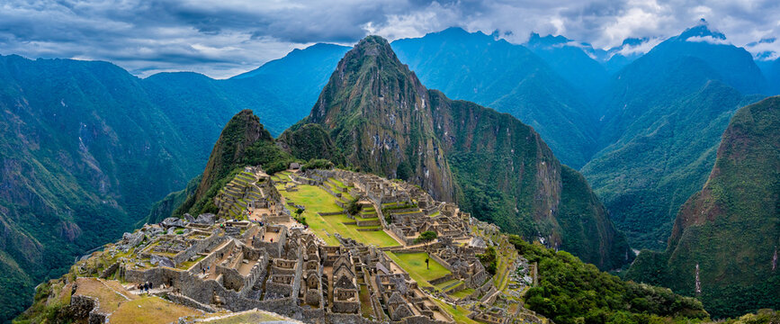 Overview of the lost inca city Machu Picchu in Peru.