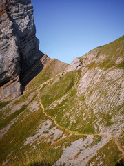 The path leading up to the Santis peak in Appenzell, Switzerland in autumn