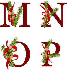 letter in christmas style with fir and ribbon