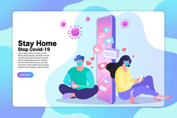 Stay at home during the coronavirus epidemic. People works from home. Vector illustration in flat style.