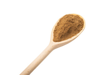 Mix spices on wooden spoon isolated.