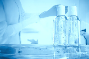 female doctor disinfects hands with antiseptic, doctor's hands clean gloves antiseptic, virus protection conronavirus