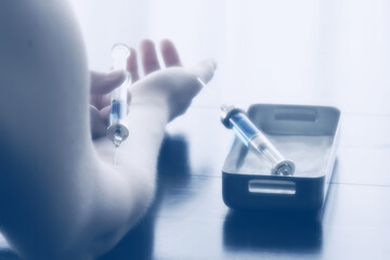 vintage syringe medicine, concept vaccine, injection, drug