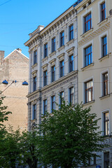 Exterior of white building in city center