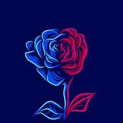 Rose flower line pop art potrait logo colorful design with dark background. Abstract vector illustration.