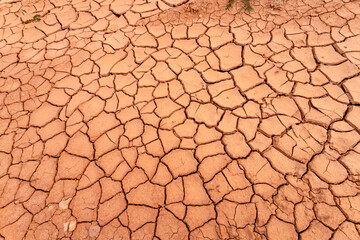 Dry, cracked ground into the dry season. Global warming and climate change.