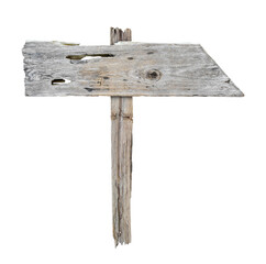Old wood sign on white background