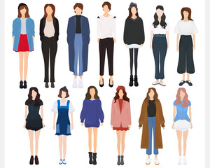 Obraz premium Set of people. Women's fashion. Girls in fashionable clothes.