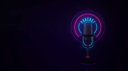 Microphone Neon Sign Podcast - obrazy, fototapety, plakaty