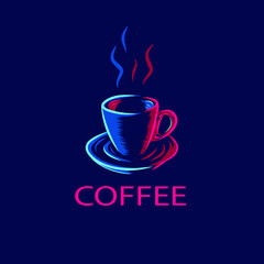 A cup of coffee and tea line pop art potrait logo colorful design with dark background. Abstract vector illustration.
