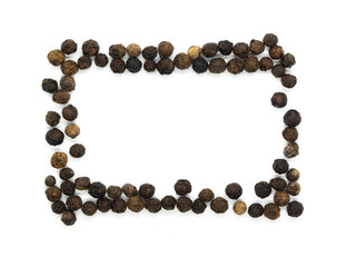 Black pepper rectangular, square, border or frame. Isolated tasty, background herb, spice,  peppercorn for social media banner.