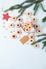 Traditional Austrian christmas cookies - Linzer biscuits filled with raspberry jam.