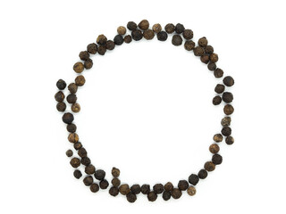Black pepper oval, circle, border or frame. Isolated tasty, background herb, spice,  peppercorn for...