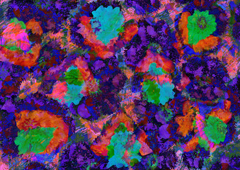 flowers watercolor artwork on a dark background, colorful hand drawn illustration, creative artwork