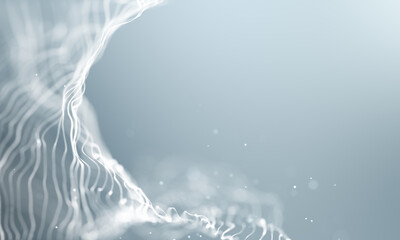 Clean white distorted particle lines abstract background.