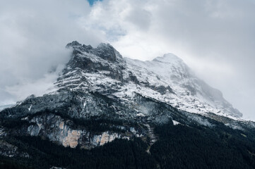 Eiger Northface seen from Grindelwald with first snow