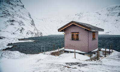 Bachalpsee during a snow storm in winter