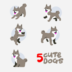 Dog cartoon character.Simple cute animal  vector illustration in several posing.