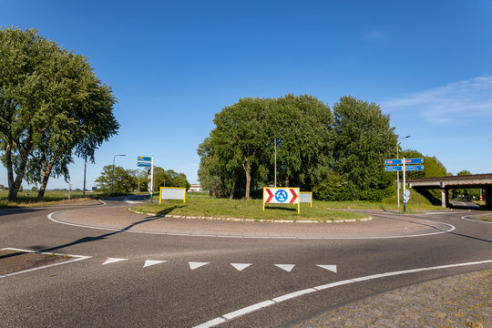 The roundabout on the van Pallandtlaan at the exit and highway ramp of the A44 motorway in the south-holland village of Sassenheim in the netherlands.