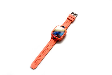 An electronic wristwatch of pink color with gps for teenagers and children.