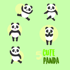 Panda cartoon character.Simple animal cute vector illustration in several posing.