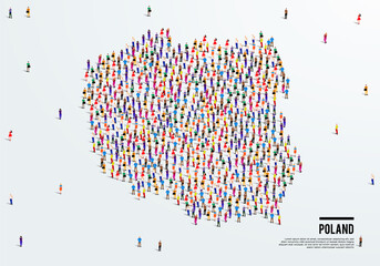 Poland Map. Large group of people form to create a shape of Poland Map. vector illustration.