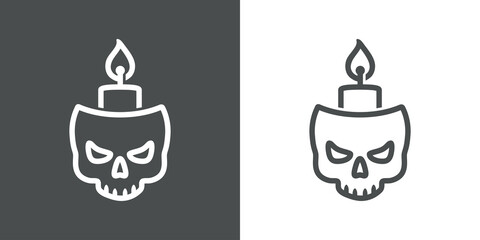 Decoración de Halloween. Logotipo lineal calavera con vela encendida en fondo gris y fondo blanco © teracreonte