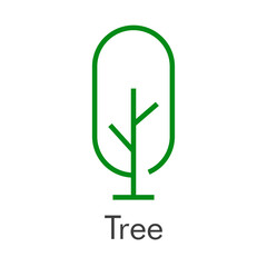 Icono lineal &aacute;rbol abstracto con ramas en forma de &oacute;valo en color verde