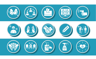 new normal, prevention protection activities, after coronavirus disease covid 19, blue silhouette icons