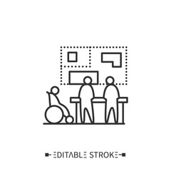  Planning of city line icon. Infrastructure development. Smart city for disabled people. Barrier-free environment and social adapting for disabled people.Isolated vector illustration. Editable stroke 