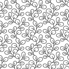 Leaves seamless pattern. Floral background. Black and white abstract background. Vector illustration. Repeating texture. Modern ornament in style line art. Design textile, paper, wallpaper, cloth.